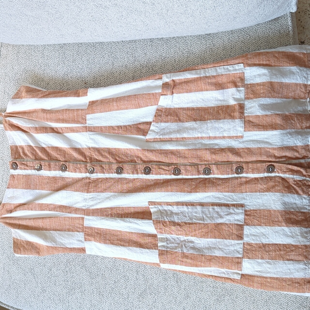 Women's Forever 21 Striped Button Down Linen Dress Medium Orange & White EUC